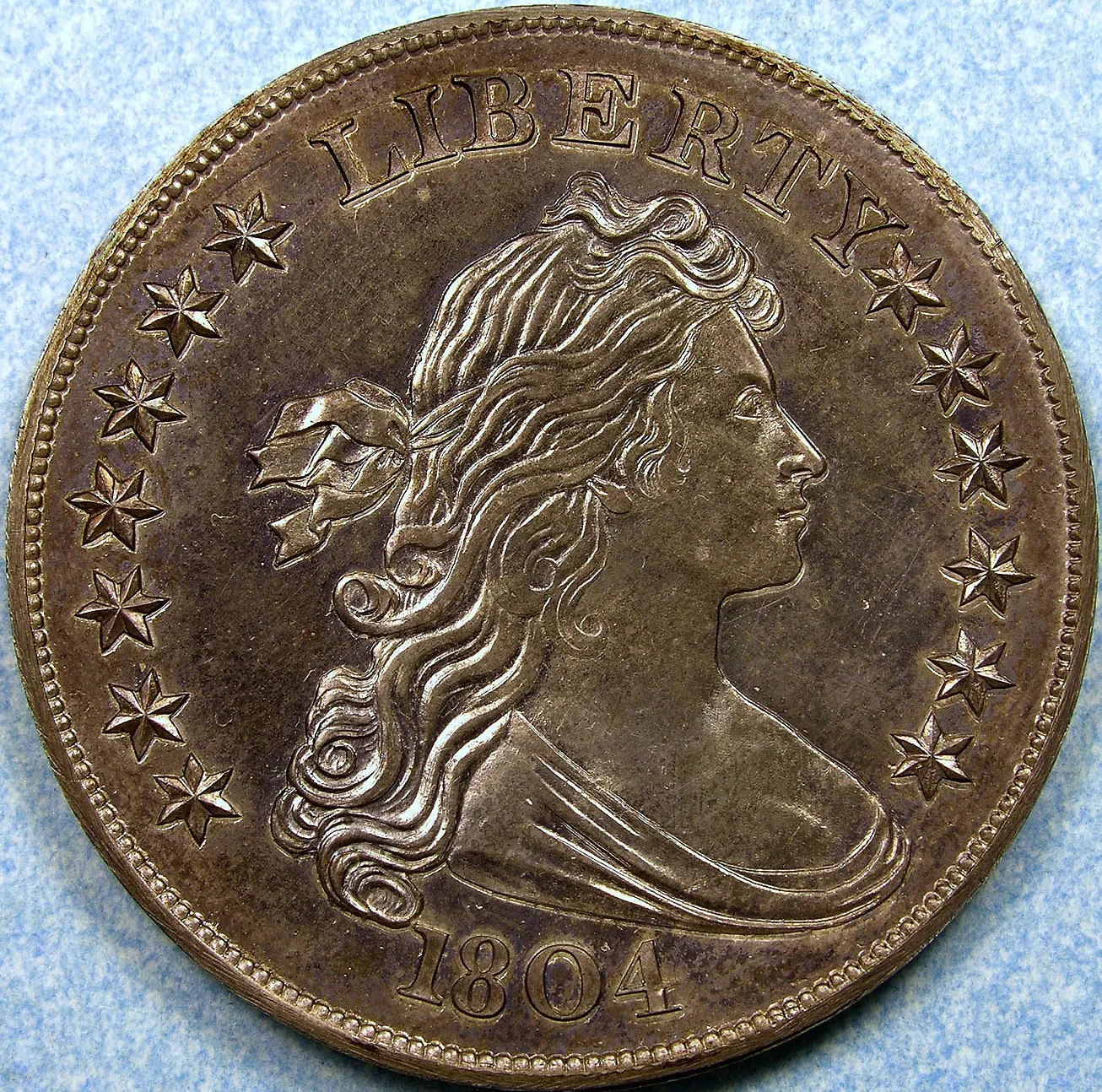 Obverse of a Class III 1804 Draped Bust silver dollar
