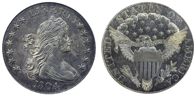 The Dexter Specimen of the 1804 Class I Silver Dollar with a small D counterstamped in cloud 6