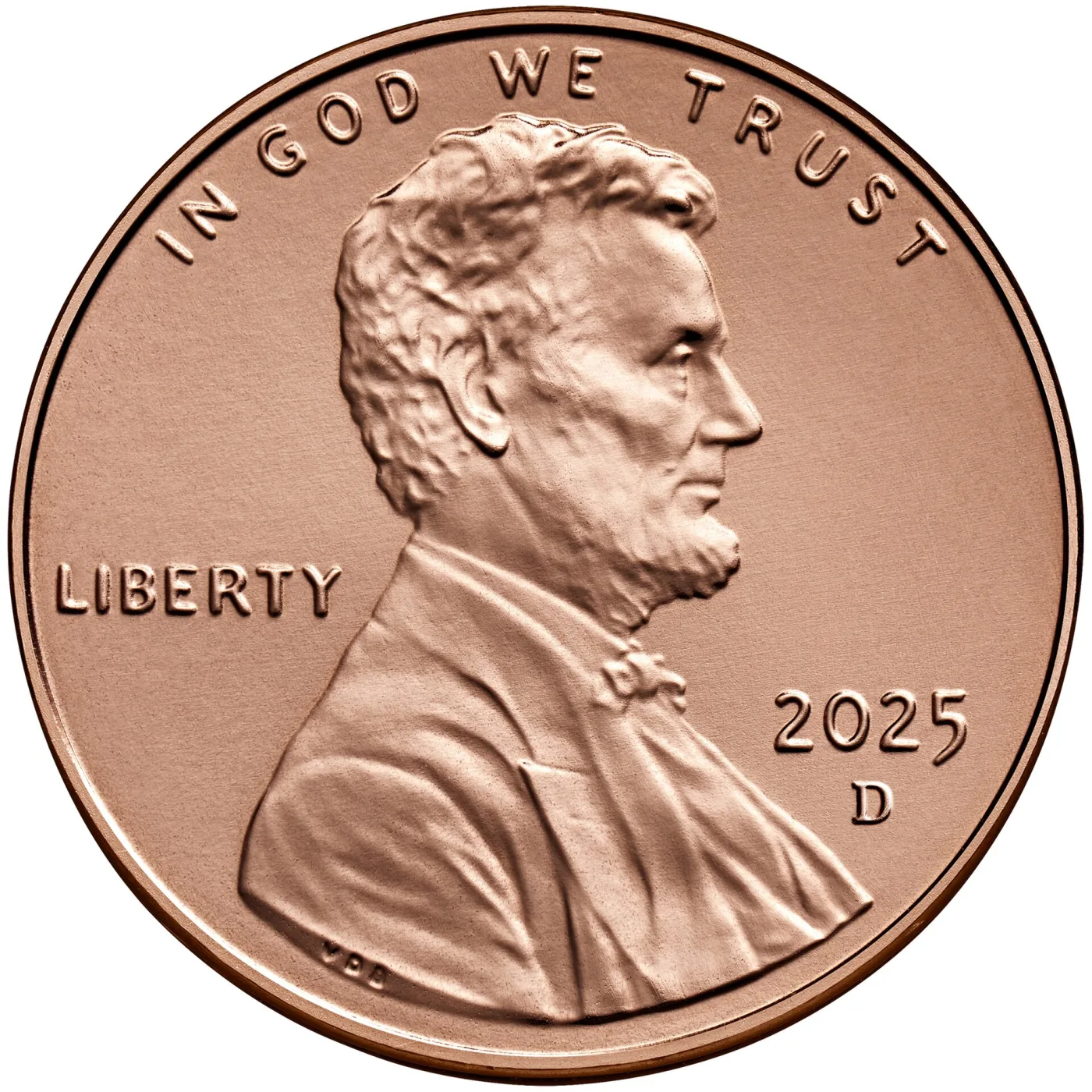 Lincoln cent obverse from Denver with a small D directly below the date