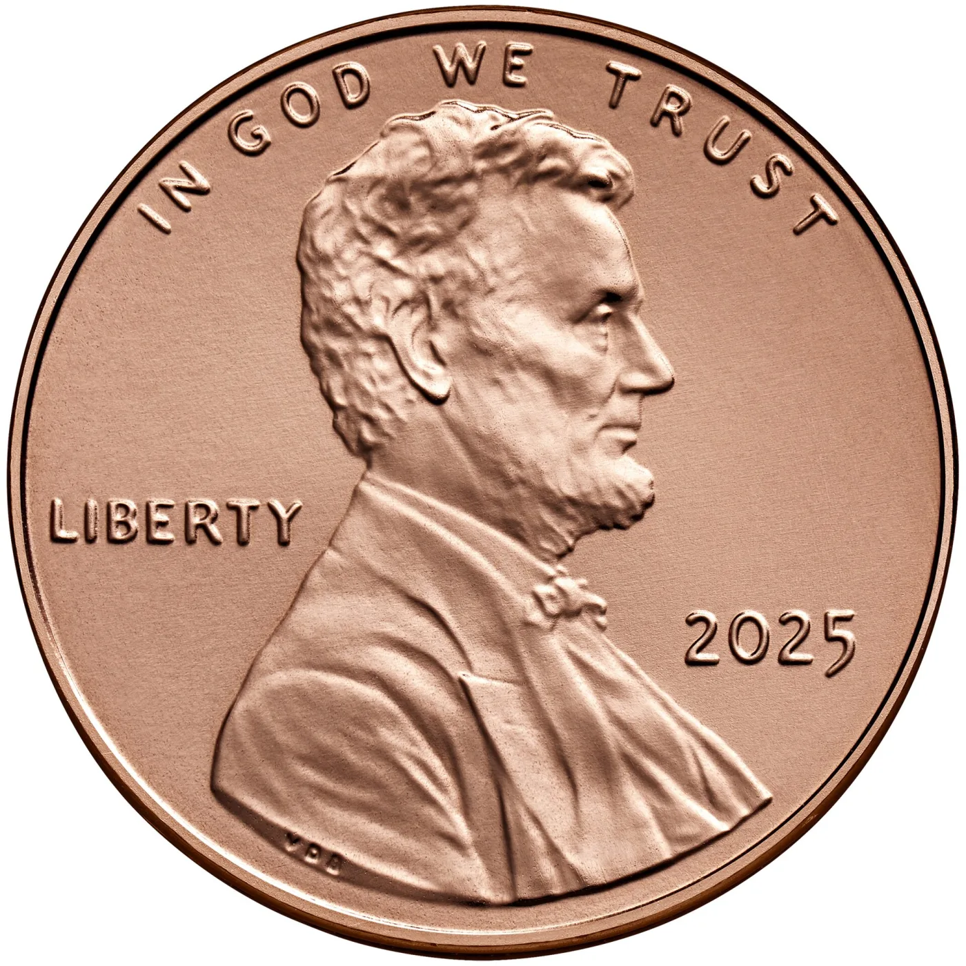 Obverse of a Philadelphia Lincoln cent with nothing below the date, the same blank space a 1991 penny with no mint mark shows