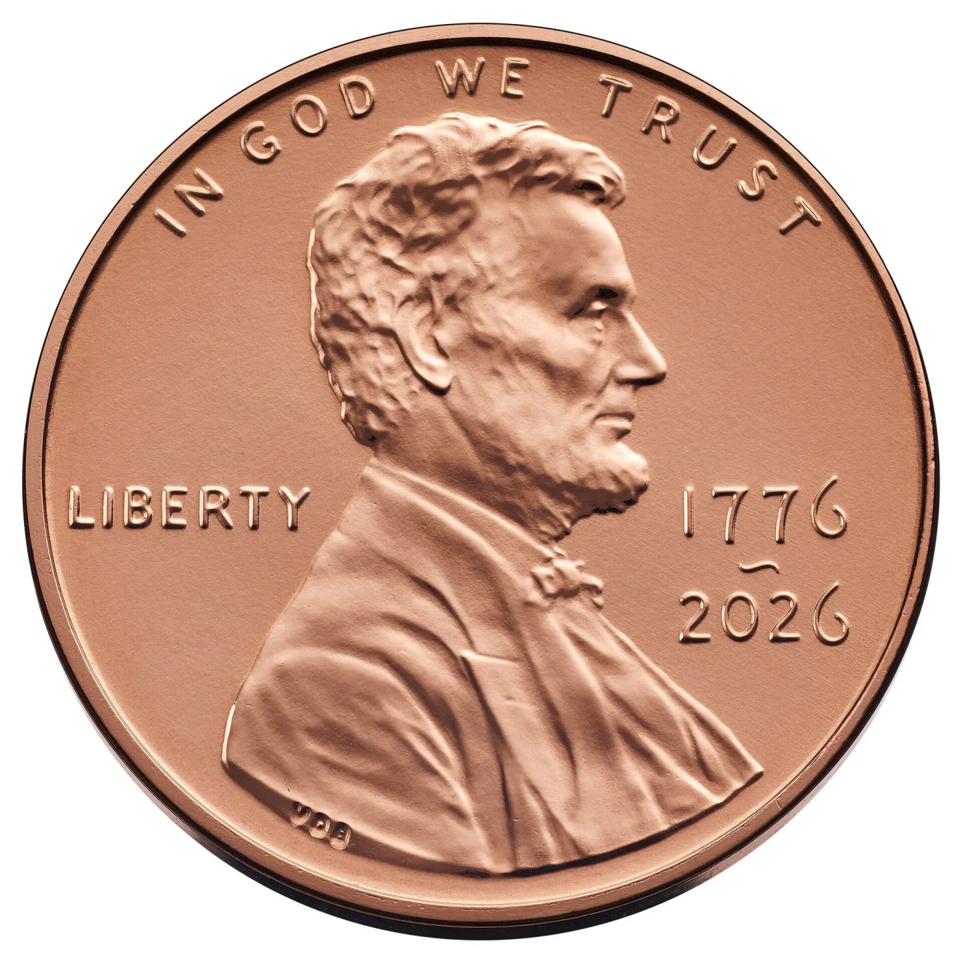 Obverse of the 2026 Lincoln cent from Philadelphia with the stacked dual date 1776 over 2026 and no mint mark