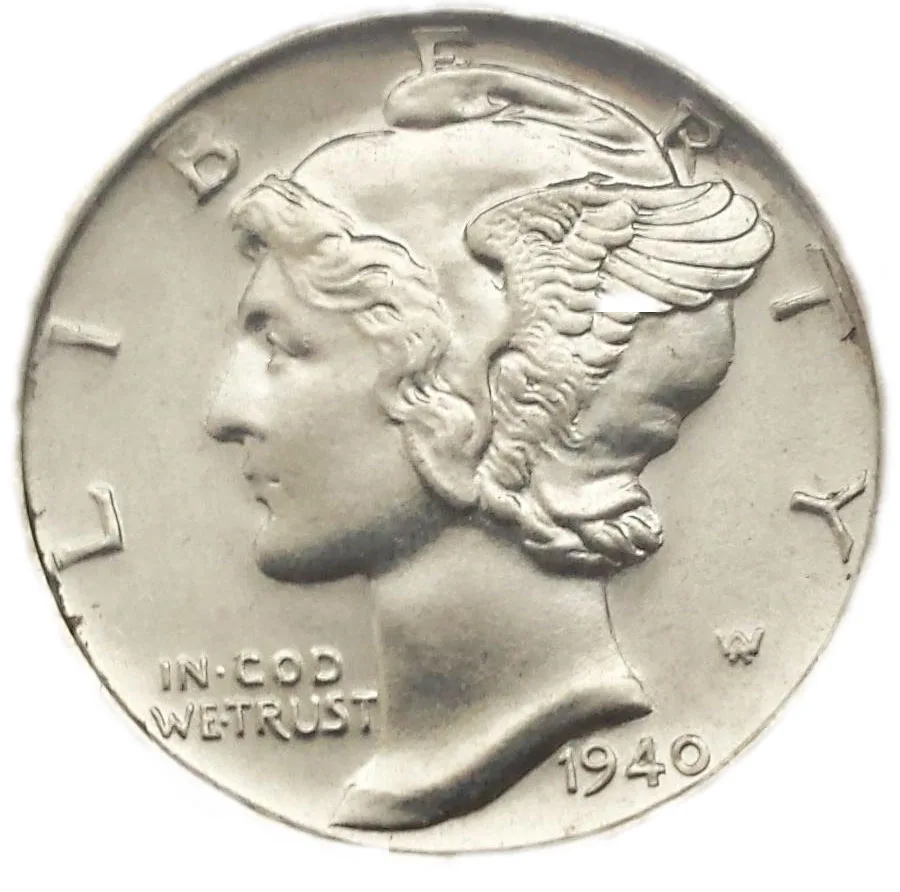 Sharply struck 1940 Philadelphia Mercury dime obverse with every wing feather and hair strand separated